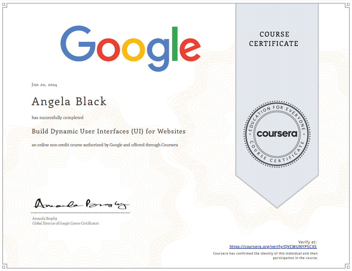 Build Dynamic User Interfaces (UI) for Websites Certificate