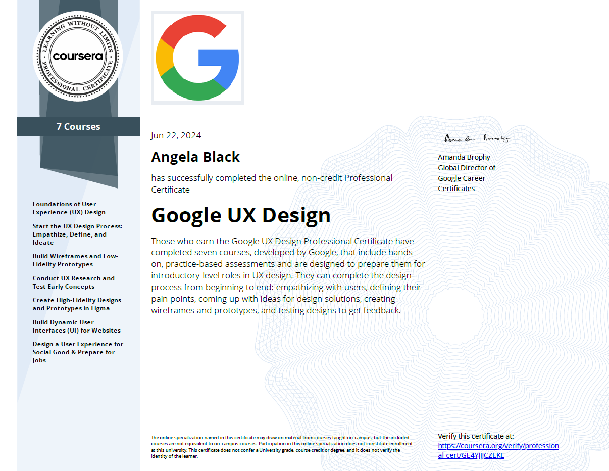 Google UX Design Professional Certificate - Angela Black