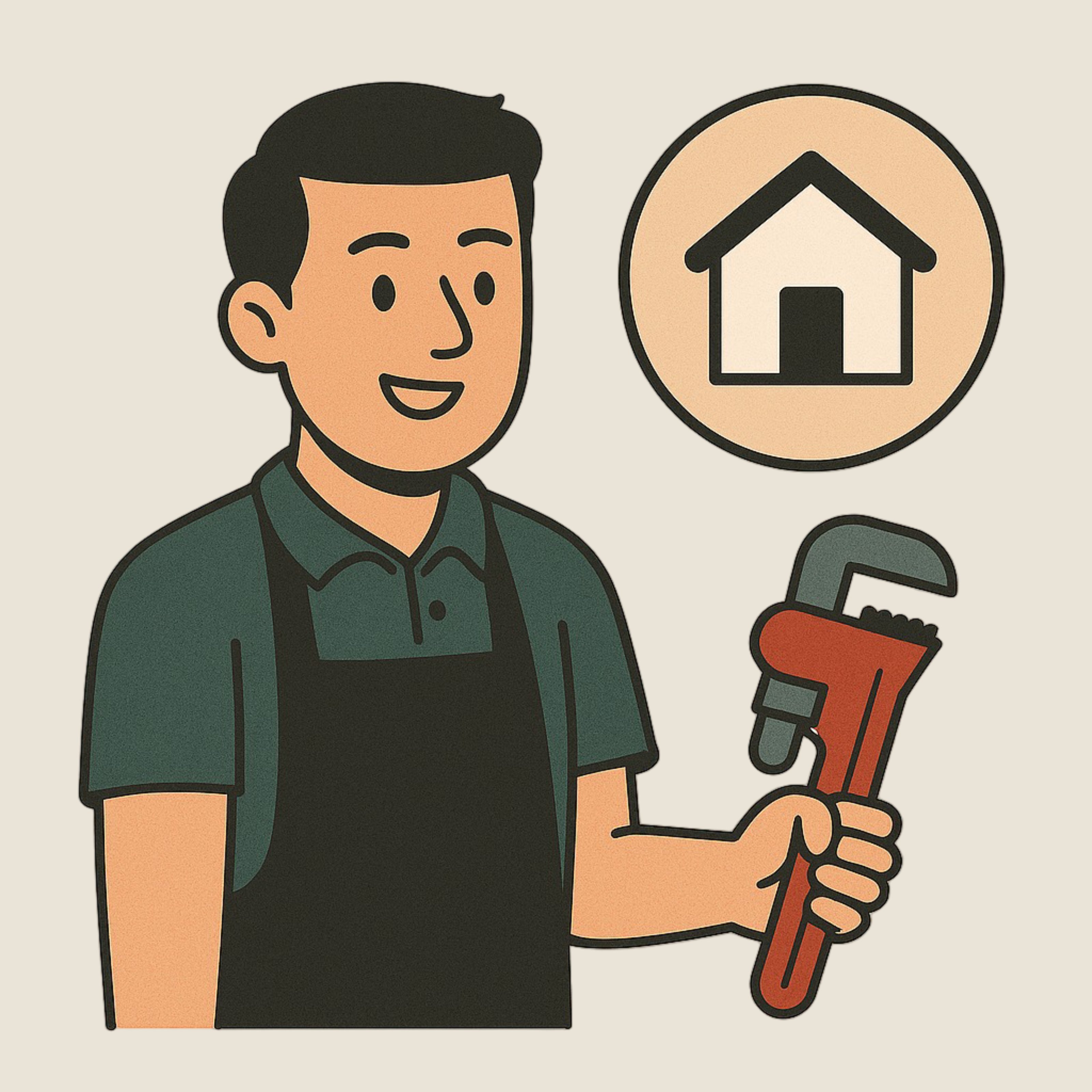 Local service provider working with tools, satisfied customer in background