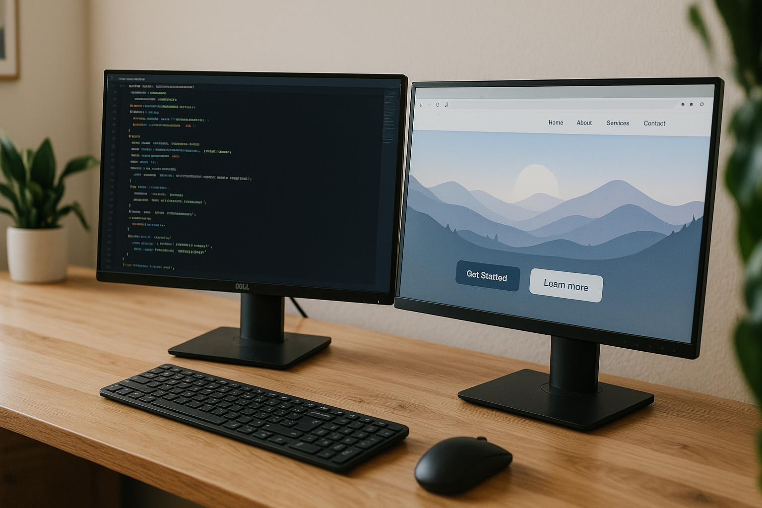 A workspace with computer and notebooks